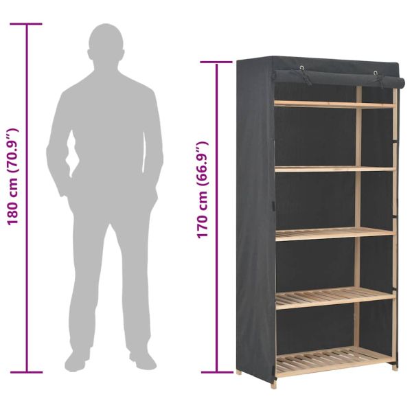 Гардероб, сив, 79x40x170 см, текстил