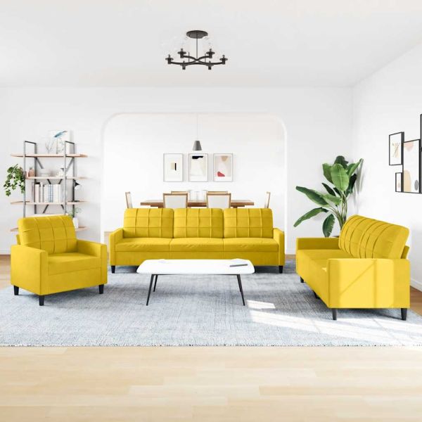 Комплект дивани от 3 части с възглавници, жълт, кадифе