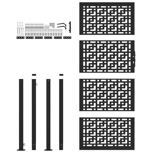 Градинска порта, черна, 100x200 см, стоманена, с кръстосан дизайн