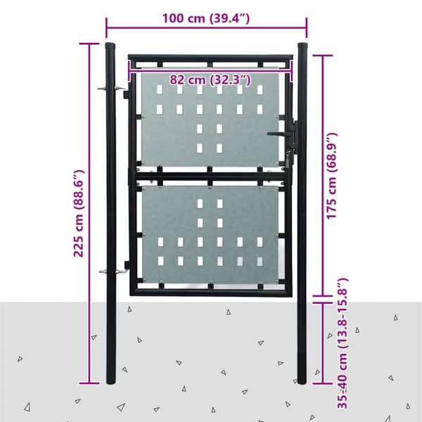 Черна оградна порта с единична врата 100x175 см