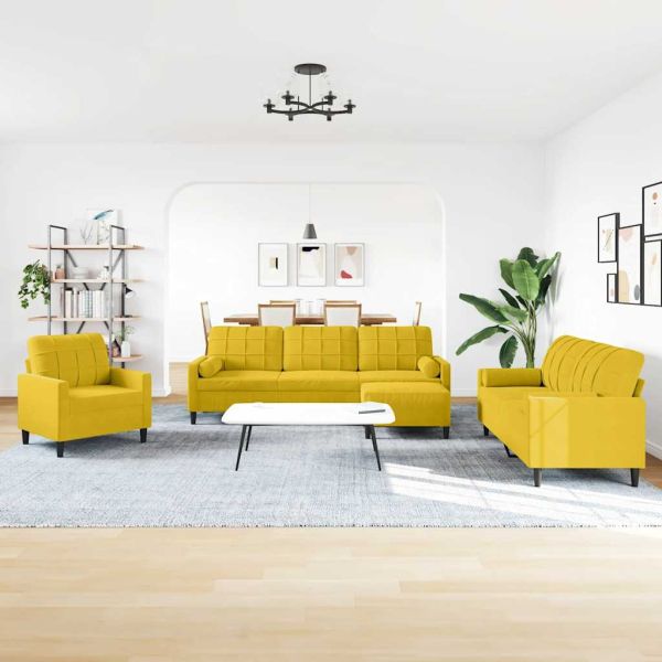 Мека мебел от 4 части с възглавници и болстери жълт кадифе