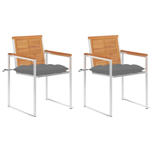 Градински столове с възглавници, 2 бр, акация масив и стомана