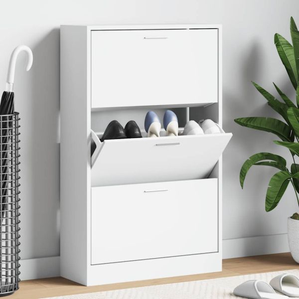 Шкаф за обувки, бял гланц, 63x24x103 см, инженерно дърво