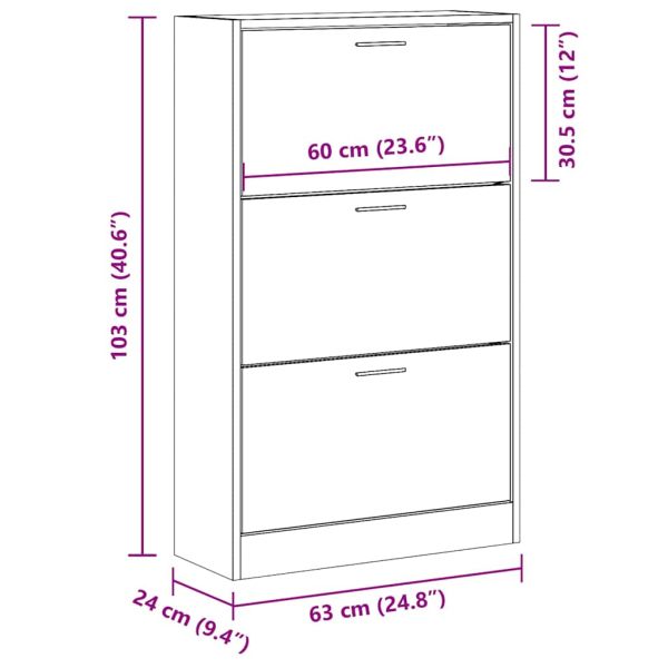 Шкаф за обувки, бял гланц, 63x24x103 см, инженерно дърво