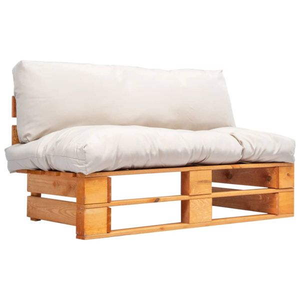 Градински палетен диван с пясъчни възглавници, борово дърво