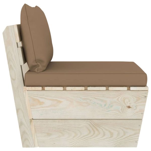 Градински палетен среден диван с възглавници, импрегниран смърч