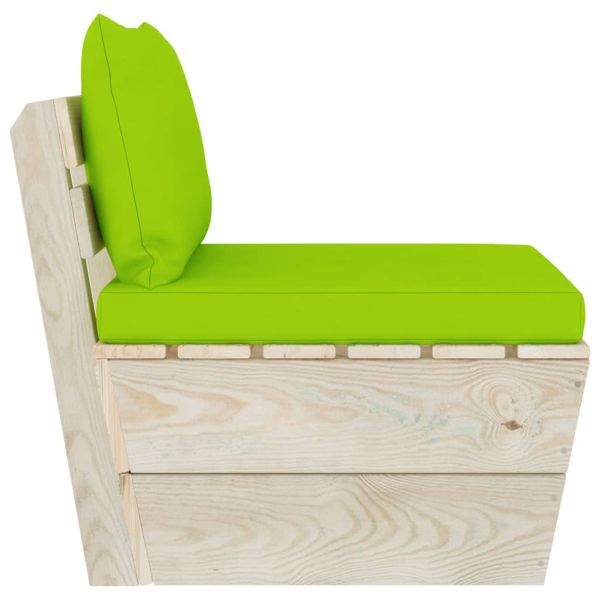 Градински палетен среден диван с възглавници, импрегниран смърч