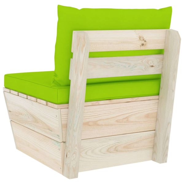 Градински палетен среден диван с възглавници, импрегниран смърч