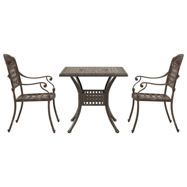 Комплект градинска маса 3 pcs Бронзов Лят алуминий