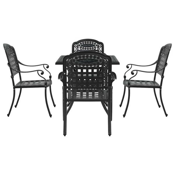 Комплект градинска маса 5 pcs Черно Лят алуминий