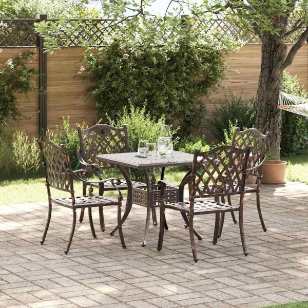 Комплект градинска маса 5 pcs Бронзов Лят алуминий