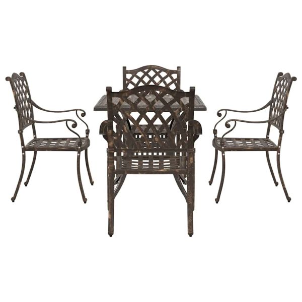 Комплект градинска маса 5 pcs Бронзов Лят алуминий