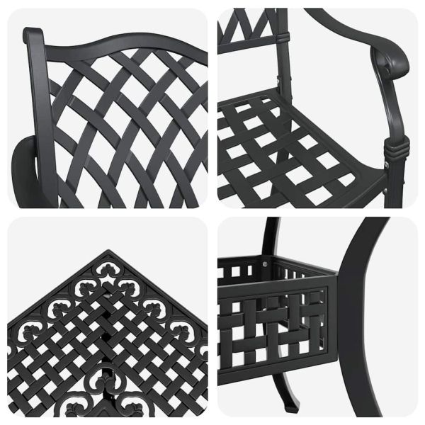 Комплект градинска маса 5 pcs Черно Лят алуминий