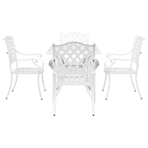 Комплект градинска маса 5 pcs Бяло Лят алуминий