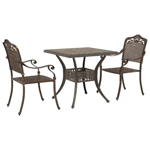 Комплект градинска маса 3 pcs Бронзов Лят алуминий