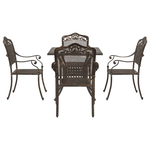 Комплект градинска маса 5 pcs Бронзов Лят алуминий