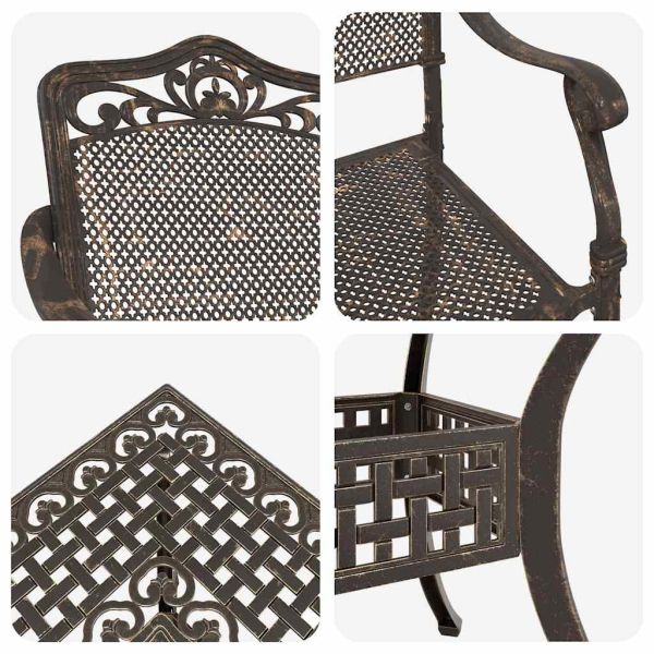 Комплект градинска маса 5 pcs Бронзов Лят алуминий