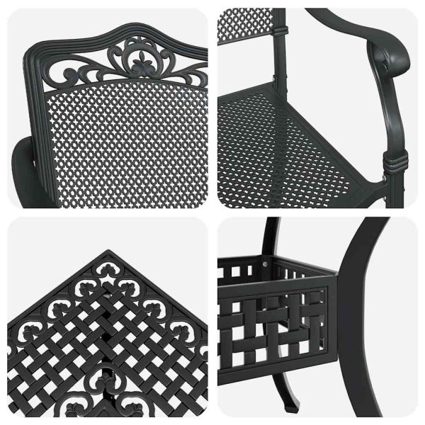 Комплект градинска маса 5 pcs Черно Лят алуминий