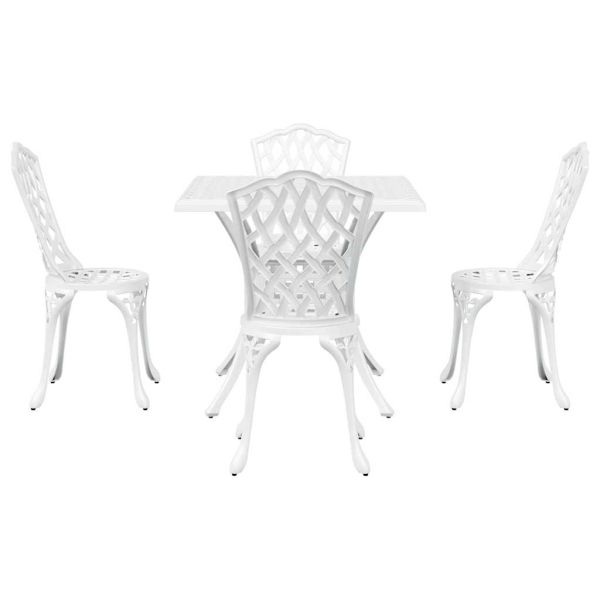 Комплект градинска маса 5 pcs Бяло Лят алуминий