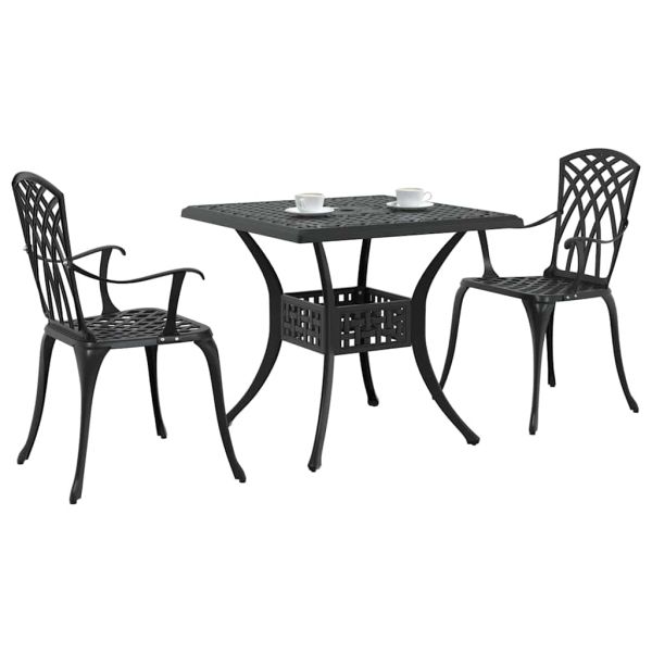Комплект градинска маса 3 pcs Черно Лят алуминий
