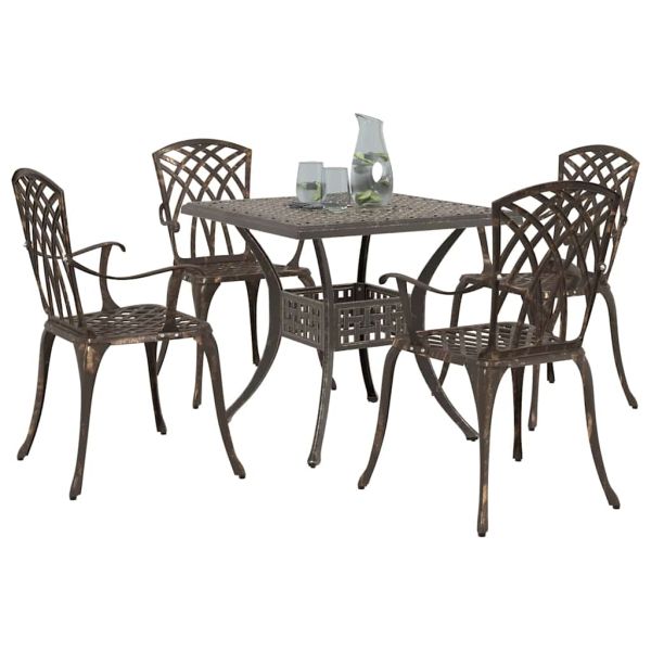 Комплект градинска маса 5 pcs Бронзов Лят алуминий