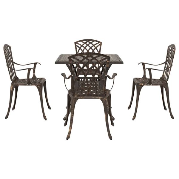 Комплект градинска маса 5 pcs Бронзов Лят алуминий