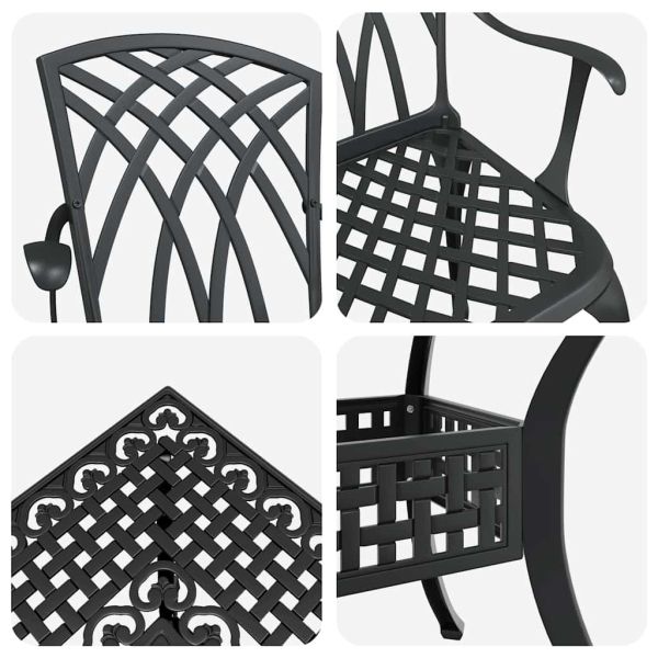 Комплект градинска маса 5 pcs Черно Лят алуминий