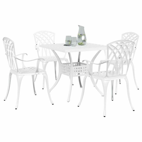 Комплект градинска маса 5 pcs Бяло Лят алуминий