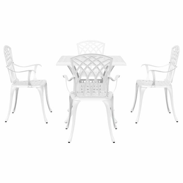 Комплект градинска маса 5 pcs Бяло Лят алуминий