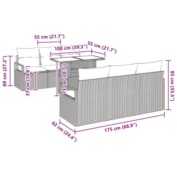 Градински Софа Комплект със съхранение 7 pcs Бежово полиратан