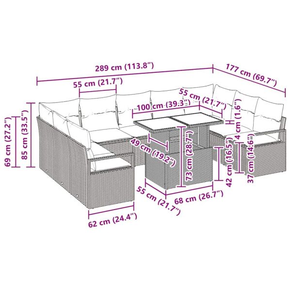 Градински Софа Комплект 10 pcs Бежов и кремав полиратан