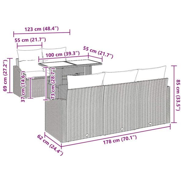 Градински Софа Комплект 6 pcs бежово и кремаво полиратан