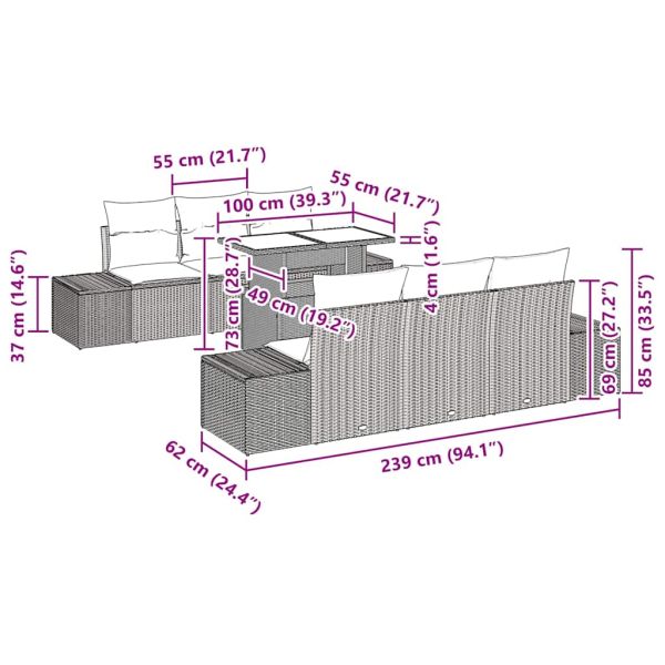 Комплект дивани с възглавница 7 pcs Бежов и кремав полиратан
