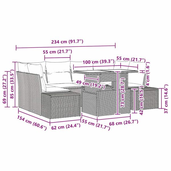 Комплект дивани с възглавница 7 pcs Бежов и кремав полиратан