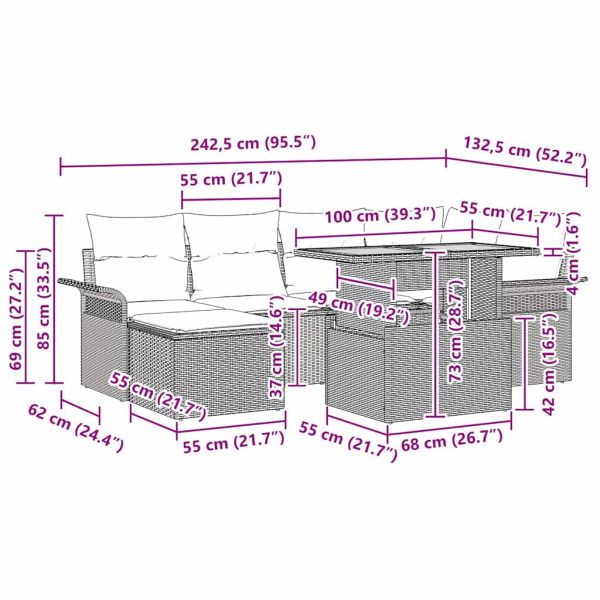 Градински Софа Комплект 7 pcs Бежов и кремав полиратан