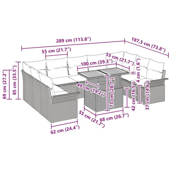 Градински Софа Комплект с възглавница 10 pcs бежово и кремаво