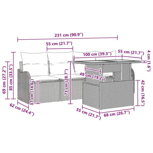 Градински Софа Комплект 5 pcs Бежов и кремав полиратан