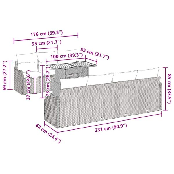 Градински Софа Комплект с възглавница 8 pcs бежово и кремаво