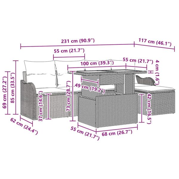 Градински Софа Комплект 6 pcs Бежов и кремав полиратан