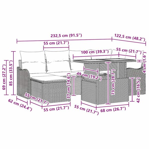 Градински Софа Комплект с възглавница 7 pcs бежово и кремаво