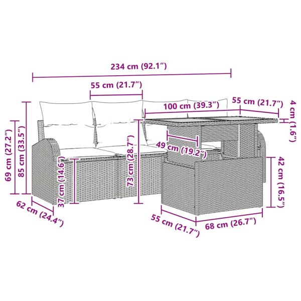 Градински Софа Комплект с възглавница 5 pcs бежово и кремаво