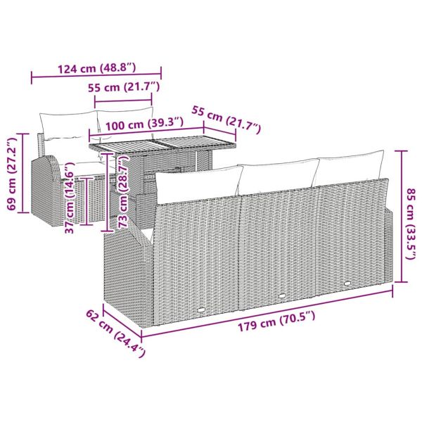 Градински Софа Комплект с възглавница 6 pcs бежово и кремаво