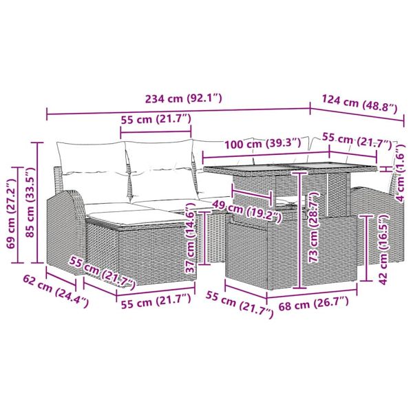 Градински Софа Комплект с възглавница 7 pcs бежово и кремаво