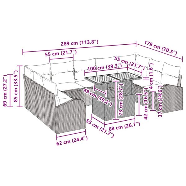 Градински Софа Комплект с възглавница 10 pcs бежово и кремаво