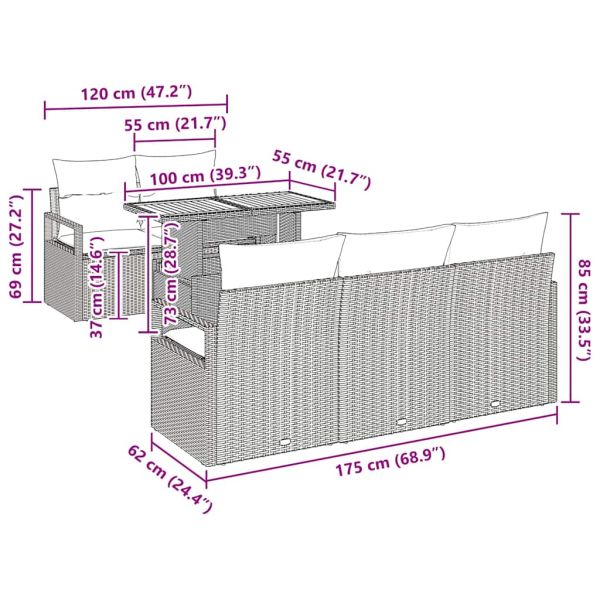 Градински Софа Комплект с възглавница 6 pcs бежово и кремаво