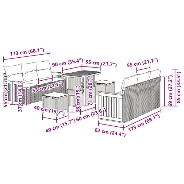 Градински Софа Комплект с възглавница 9 pcs Бежов и кремав