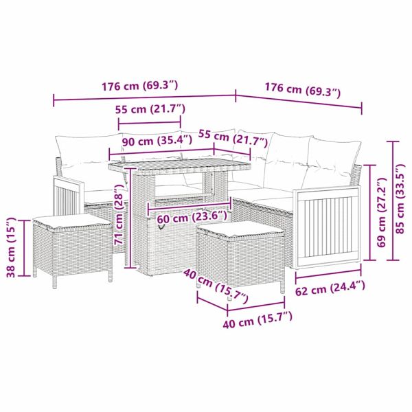 Градински Софа Комплект с възглавница 8 pcs Бежов и кремав