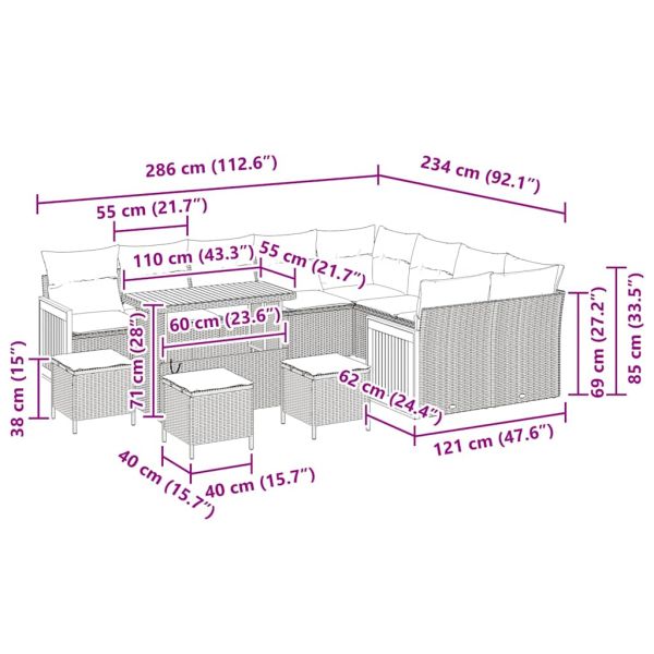 Градински Софа Комплект с възглавница 13 pcs Бежов и кремав