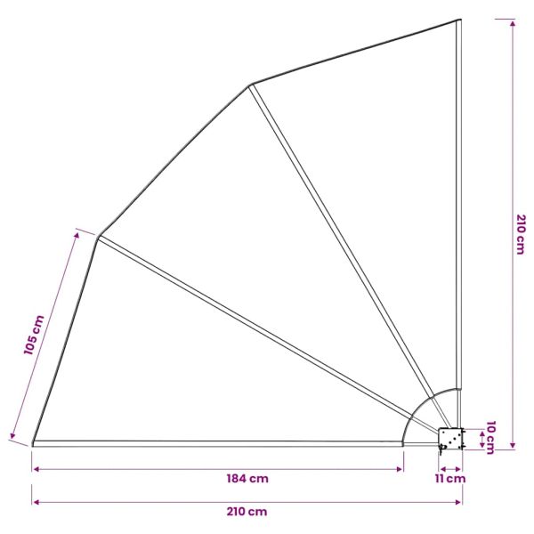 Сгъваема странична тента за балкон, сива, 210x210 см