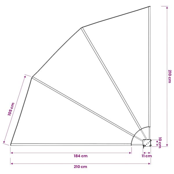 Сгъваема странична тента за балкон, кремава, 210x210 см